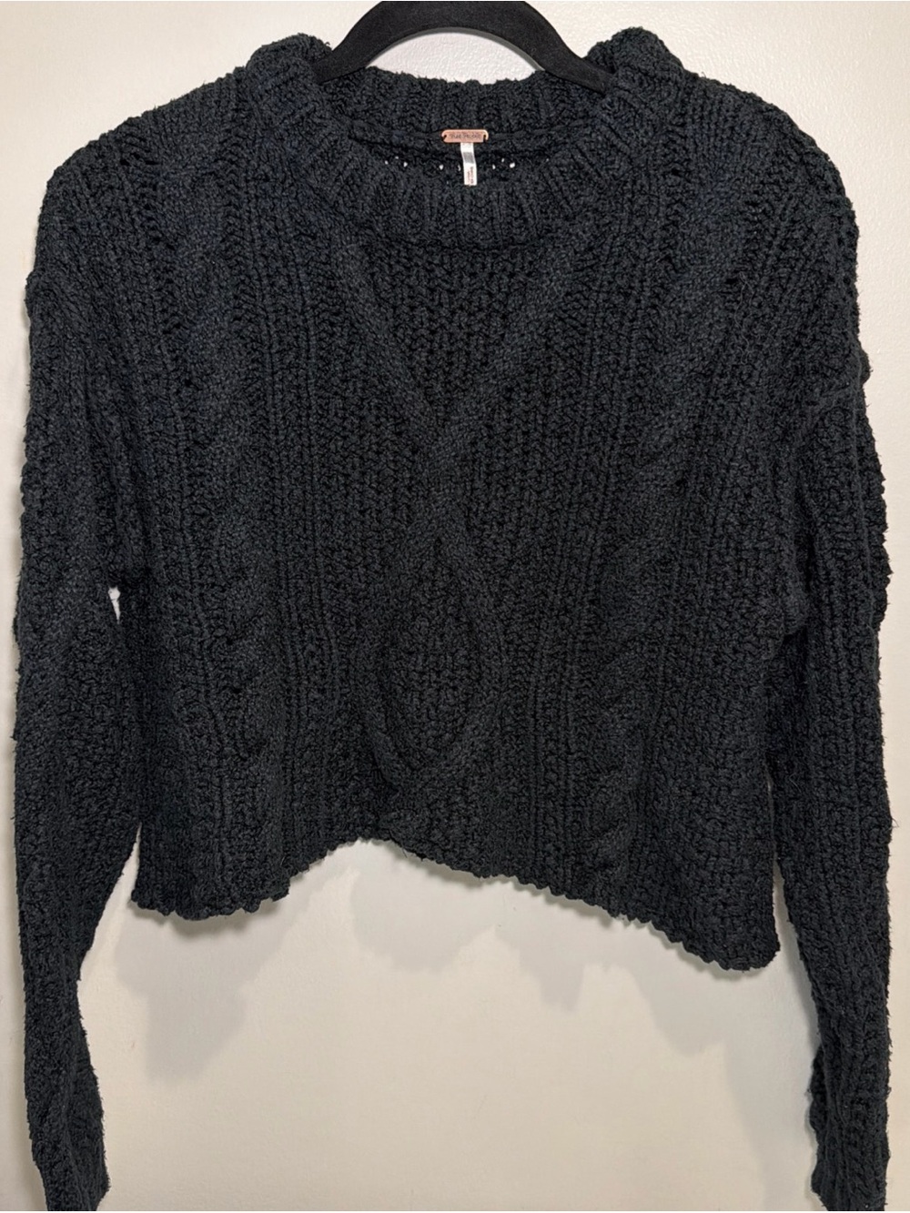 Free People Cutting Edge Black Cable Knit Women’s Sweater 100% Cotton Size S